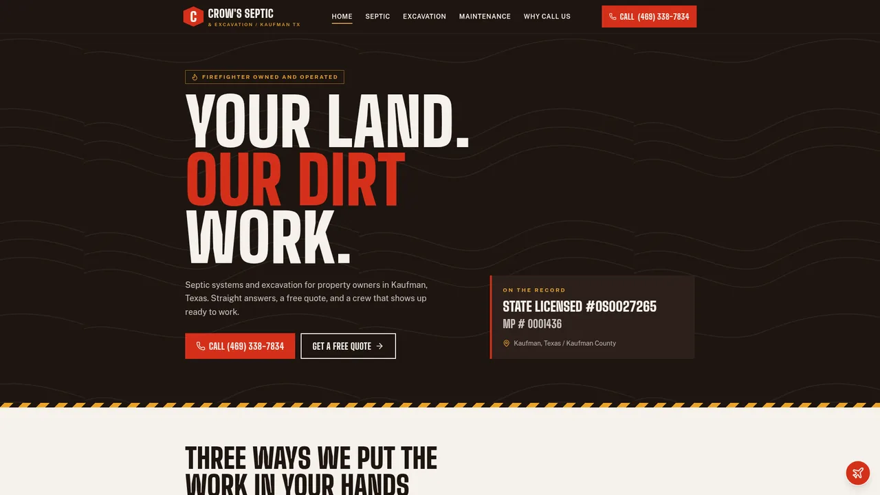 Crow's Septic & Excavation website preview