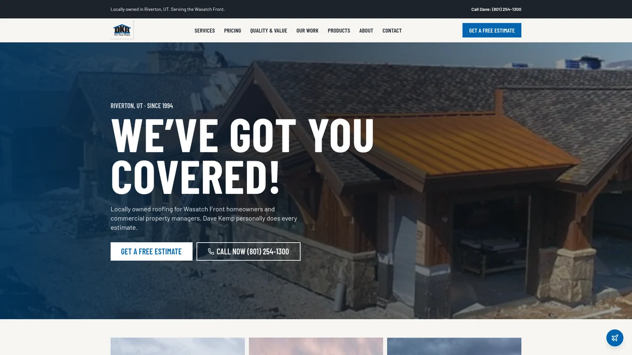 Dave Kemp Roofing website preview